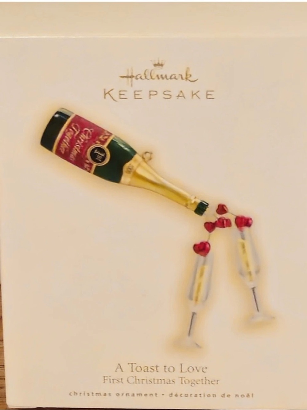 Hallmark Keepsake Champagne Bottle Ornament in Gold, Red, Green